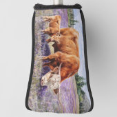 Highland Koe en Calf Paarse Wildflowers Golfheadcover (Draai 90)