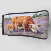 Highland Koe en Calf Paarse Wildflowers Golfheadcover (Voorkant)
