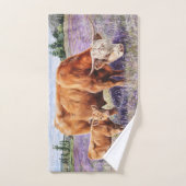 Highland Koe en Calf Paarse Wildflowers Handdoek (Handdoek)