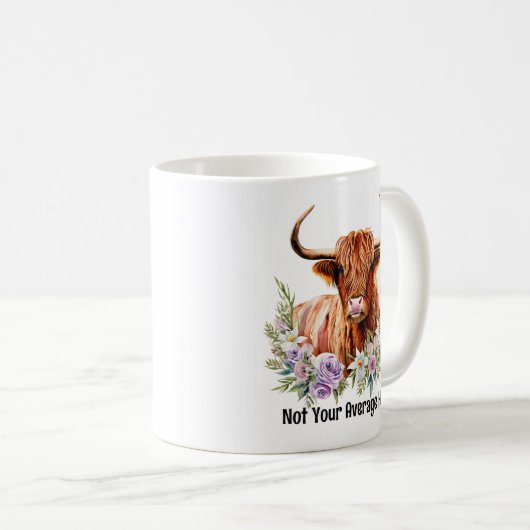 Highland Koe en Flowers Funny Heifer Waterverf Koffiemok (Voorkant rechts)