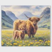 Highland Koe en kalf Buttercup Field Decoupage Cadeaupapier (Vlak)