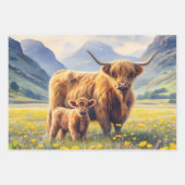 Highland Koe en kalf Buttercup Field Decoupage Inpakpapier Vel (Voorkant 3)