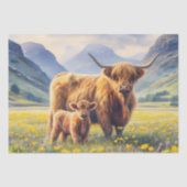 Highland Koe en kalf Buttercup Field Decoupage Tissuepapier (Voorkant)