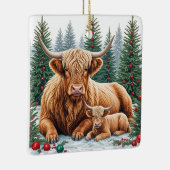 Highland Koe en Kalf Kerstversiering – Gezellige F Keramisch Ornament (Rechts)