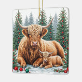 Highland Koe en Kalf Kerstversiering – Gezellige F Keramisch Ornament (Links)