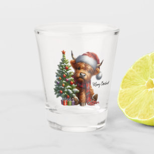 Highland Koe en kerstboom Shot Glas
