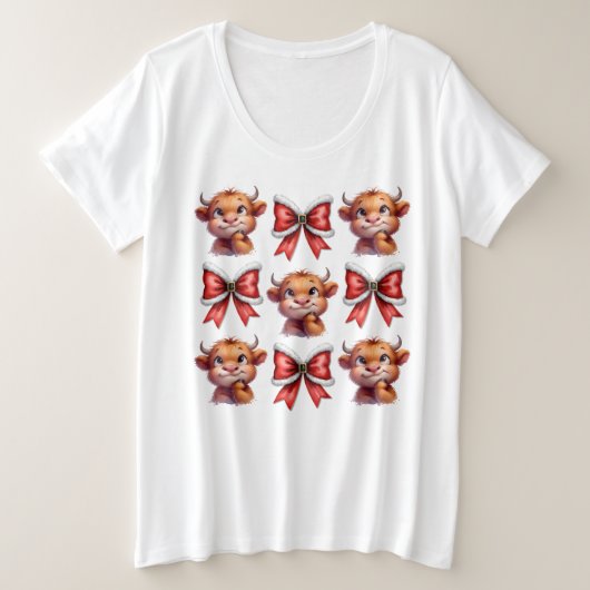 Highland Koe en kerstkoket Bow Grote Maat T-shirt (Design voorkant)
