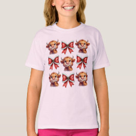 Highland Koe en kerstkoket Bow T-shirt