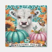 Highland Koe en kleurrijke pompoenen en zonnebloem Magneet (Voorkant)