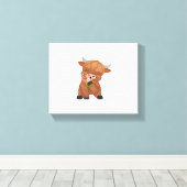 Highland Koe en Paardenbloem Puff Classic T-shirt Canvas Afdruk (Insitu (Houten vloer))