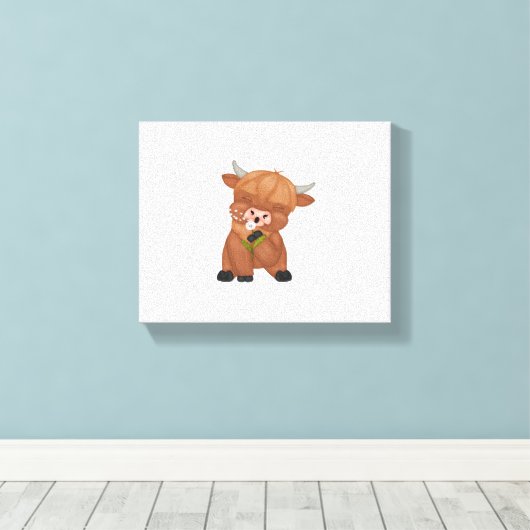 Highland Koe en Paardenbloem Puff Classic T-shirt Canvas Afdruk (Insitu (Houten vloer))