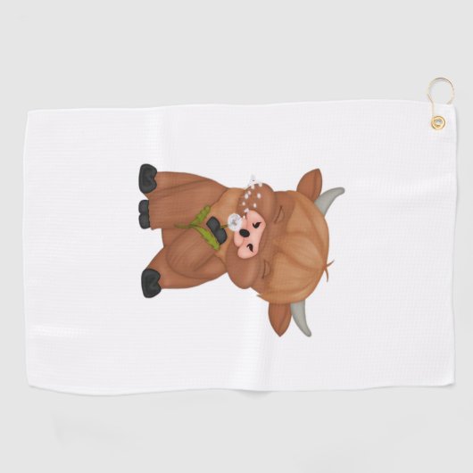 Highland Koe en Paardenbloem Puff Classic T-shirt Golfhanddoek (Horizontaal)