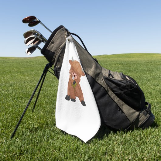 Highland Koe en Paardenbloem Puff Classic T-shirt Golfhanddoek (Groen)