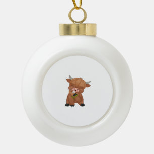 Highland Koe en Paardenbloem Puff Classic T-shirt Keramische Bal Ornament