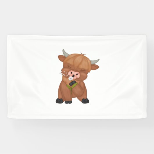 Highland Koe en Paardenbloem Puff Classic T-shirt Spandoek (Horizontaal)