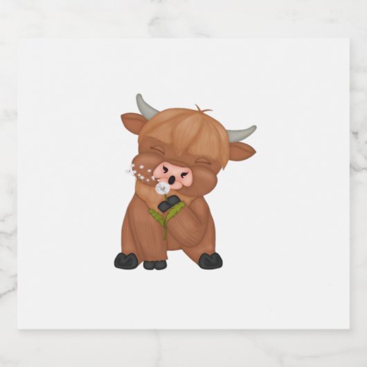 Highland Koe en Paardenbloem Puff Classic T-shirt Sparkling Wijnetiket (Enkel label)