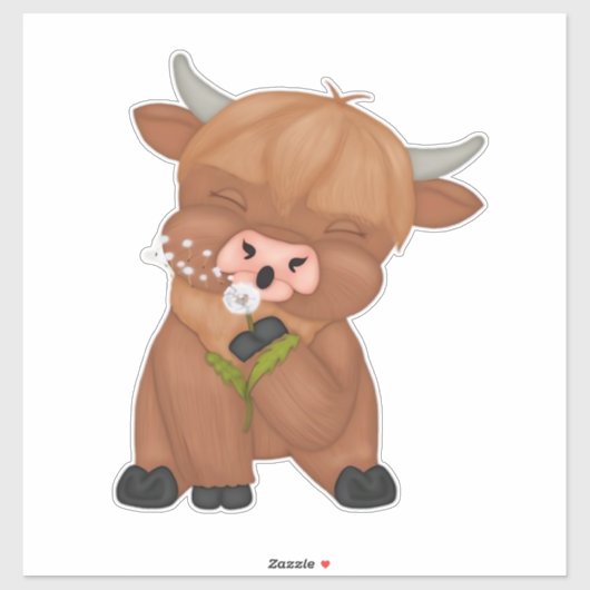 Highland Koe en Paardenbloem Puff Classic T-shirt Sticker (Vel)