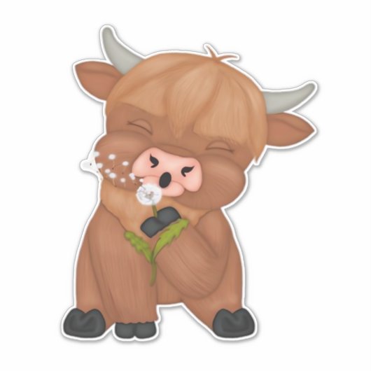 Highland Koe en Paardenbloem Puff Classic T-shirt Sticker (Voorkant)