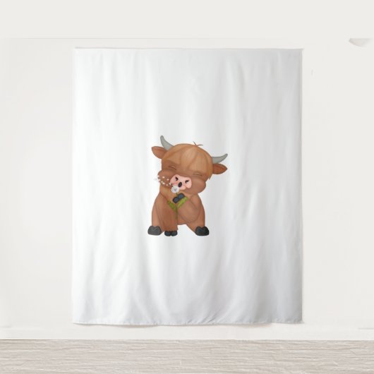 Highland Koe en Paardenbloem Puff Classic T-shirt Wandkleed (Voorkant)