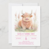 Highland Koe en Pampas Grass Meisje Verjaardag Kaart (Voorkant)