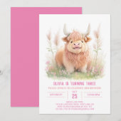 Highland Koe en Pampas Grass Meisje Verjaardag Kaart (Voorkant / Achterkant)