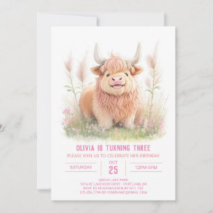 Highland Koe en Pampas Grass Meisje Verjaardag Kaart