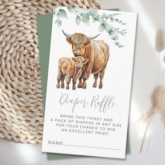 Highland Koe Eucalyptus Baby shower Luier Raffle Informatiekaartje