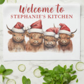 Highland Koe Familie Keukenhanddoek (Gevouwen)