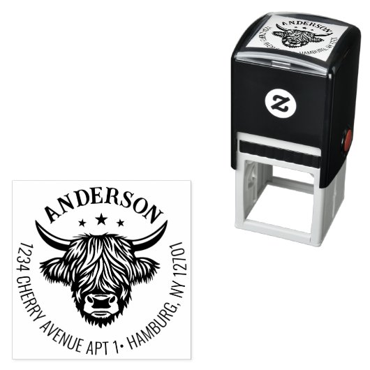 Highland Koe familie retour adres Zelfinktende Stempel (In situ)