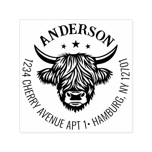 Highland Koe familie retour adres Zelfinktende Stempel (Design)