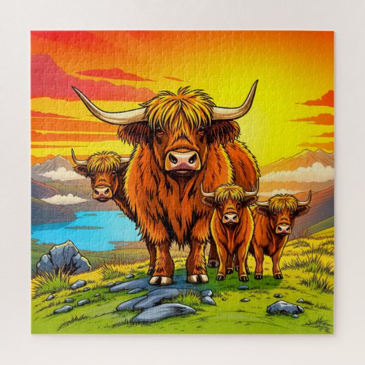 Highland koe Family Legpuzzel (Verticaal)