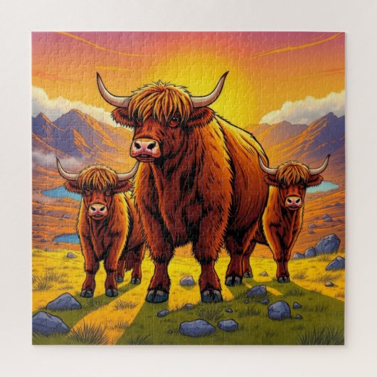 Highland koe Family Legpuzzel (Verticaal)