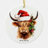 Highland Koe Feestelijk Boerderij Dierenkerst Keramisch Ornament (Voorkant)