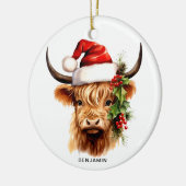 Highland Koe Feestelijk Boerderij Dierenkerst Keramisch Ornament (Links)