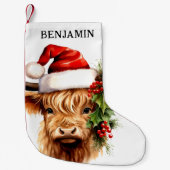 Highland Koe Feestelijk Boerderij Dierenkerst Kleine Kerstsok (Voorkant)