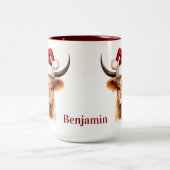 Highland Koe Feestelijk Boerderij Dierenkerst Tweekleurige Koffiemok (Center)