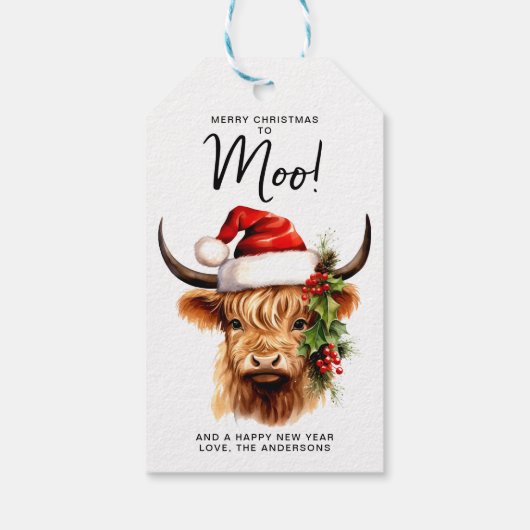 Highland Koe Feestelijk Boerderij Vrolijk kerstfee Cadeaulabel (Achterkant)