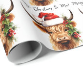 Highland Koe Feestelijk Boerderij Vrolijk kerstfee Cadeaupapier (Rol Hoek)
