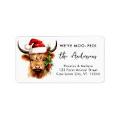 Highland Koe Feestelijke Santa Holiday Retouradres Etiket (Voorkant)