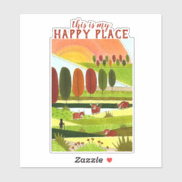 Highland Koe Fields Art Dit is mijn Happy Place St Sticker