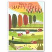 Highland Koe Fields Art Dit is mijn Happy Place Sticker (Voorkant)