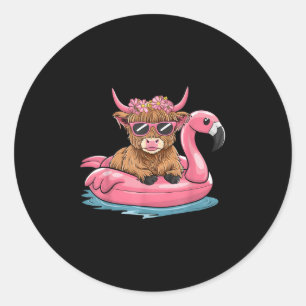 Highland Koe Flamingo Floatie Kerst in juli Su Ronde Sticker