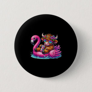 Highland Koe Flamingo Zwembad Float Zomer Hawaii B Ronde Button 5,7 Cm