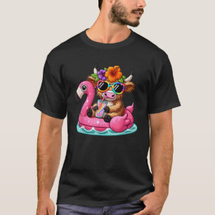 Highland Koe Flamingo Zwembad Float Zomer Hawaii B T-shirt