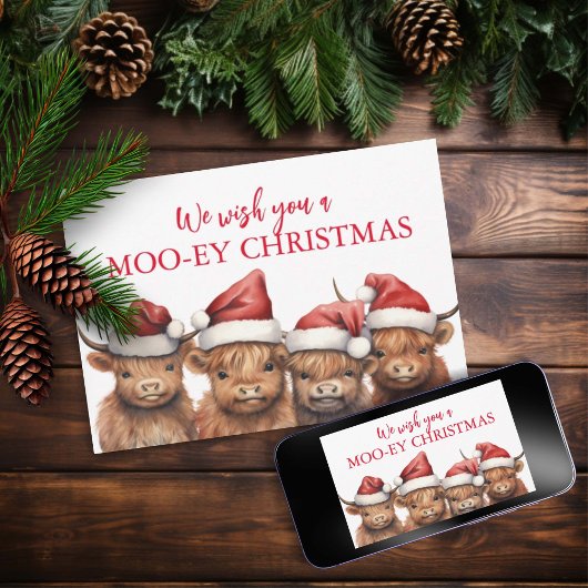 Highland Koe Flat Christmas Kaart