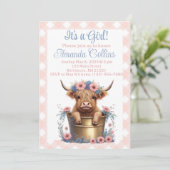 Highland koe floraal baby shower kaart (Staand voorkant)