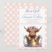 Highland koe floraal baby shower kaart (Voorkant / Achterkant)
