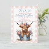 Highland koe floraal baby shower kaart (Staand voorkant)