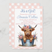 Highland koe floraal baby shower kaart (Voorkant / Achterkant)