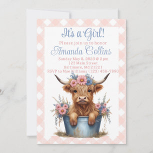 Highland koe floraal baby shower kaart